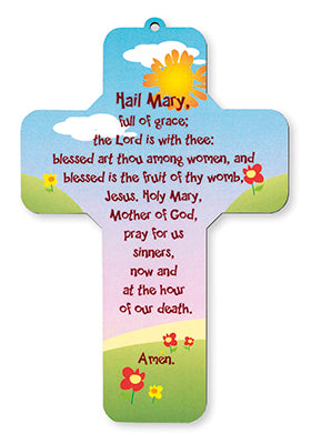 wood cross 7 1/4"hail mary prayer