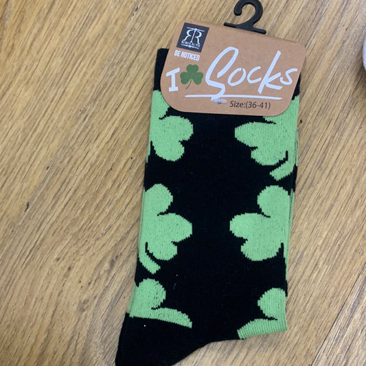 Black and green shamrock socks