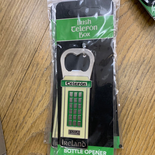 Telephone box bottle opener