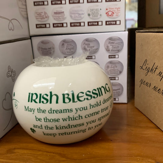 Porcelain candle holder Irish Blessing
