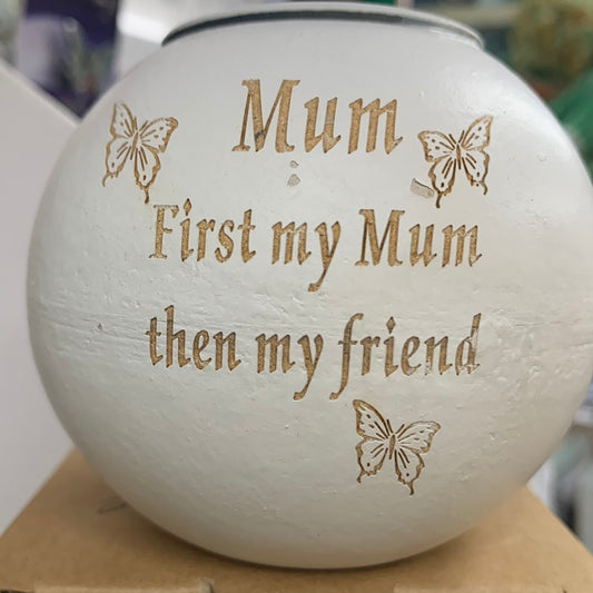 Metal painted candle holder Mum