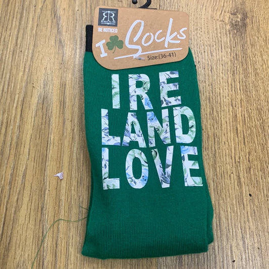 Green and black Ireland Love socks