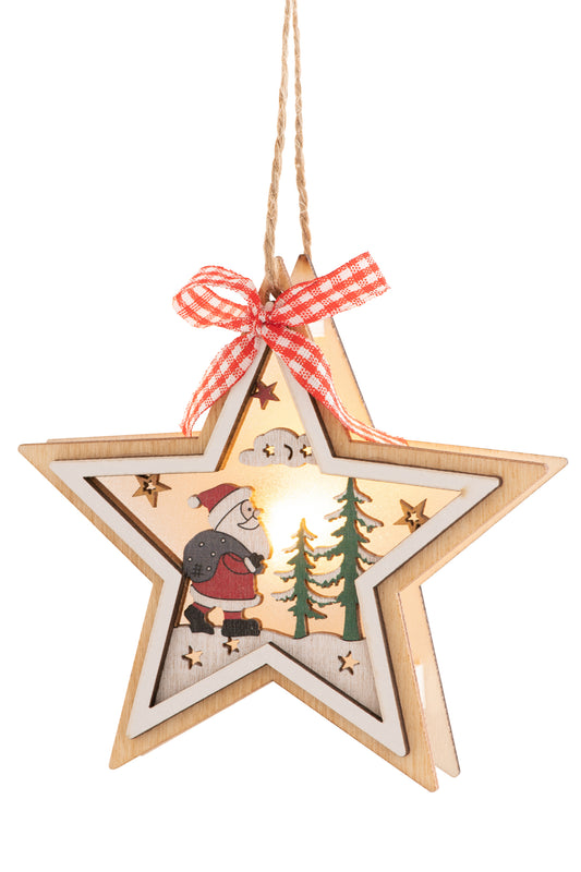 SANTA STAR LED WOODEN ORNAMENT