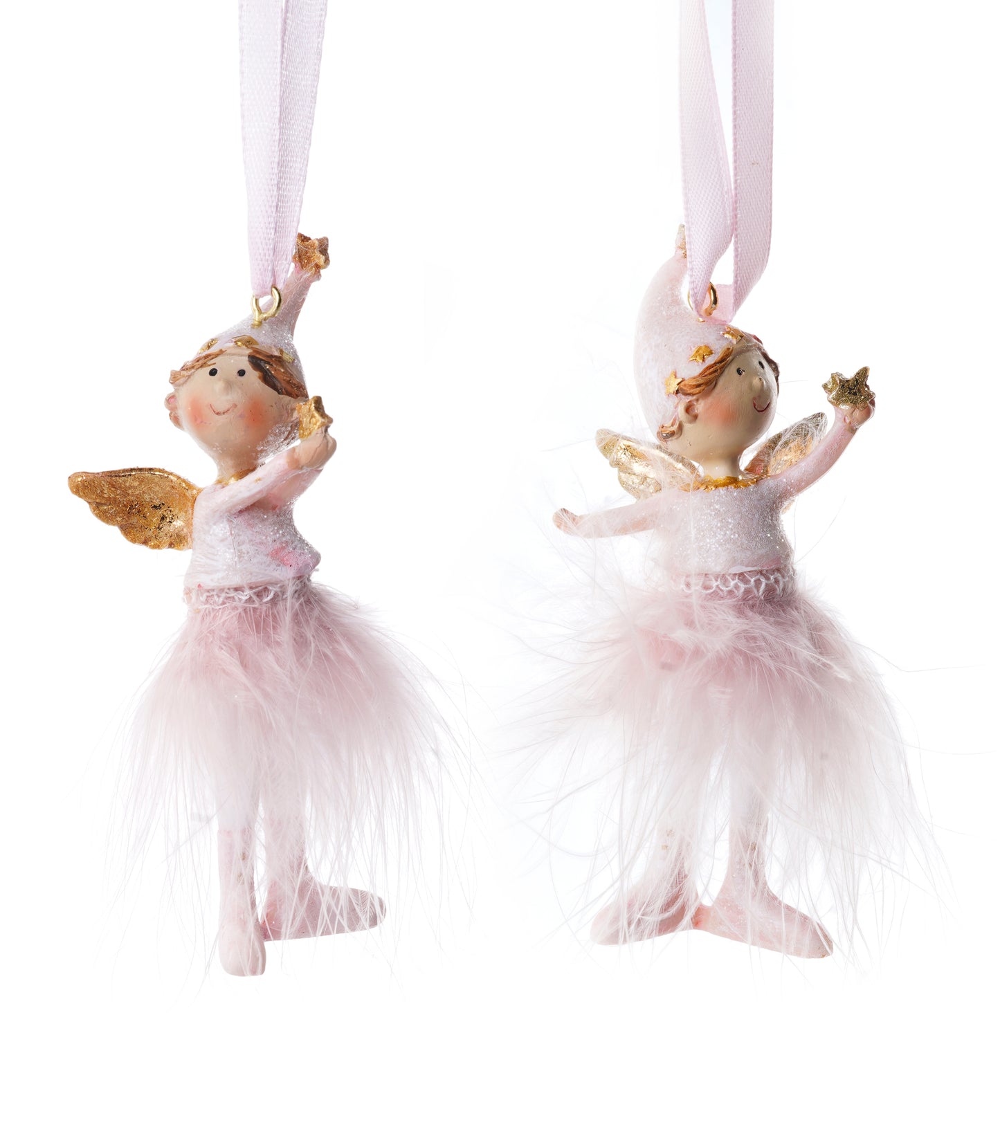 Hanging pink angels with feather skirt