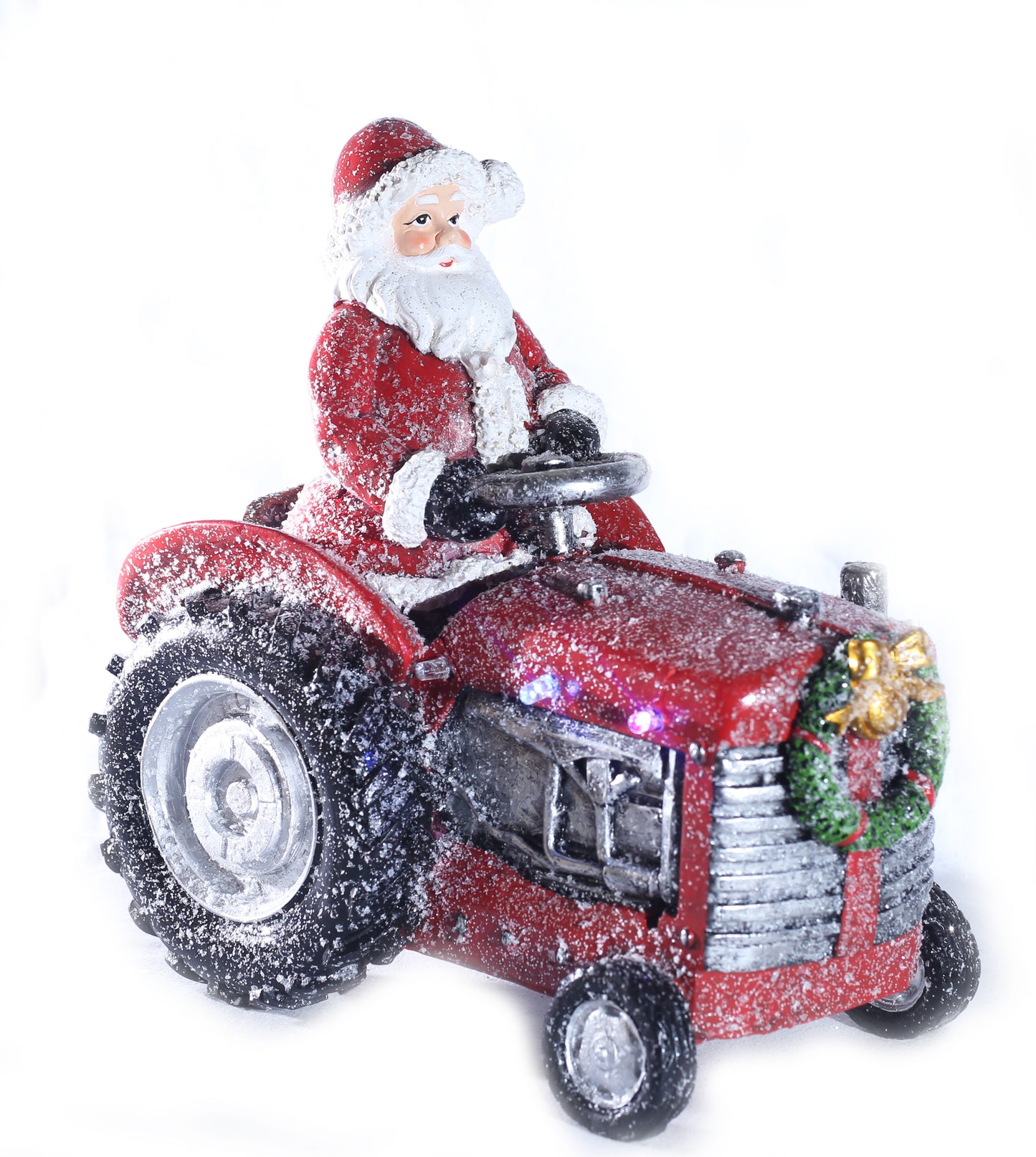 Santa in tractor w/LED 23.5x14x23cm