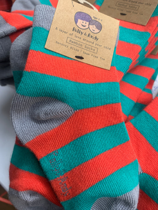 Polly & Andy Bamboo Socks Red & Green Age 3-4