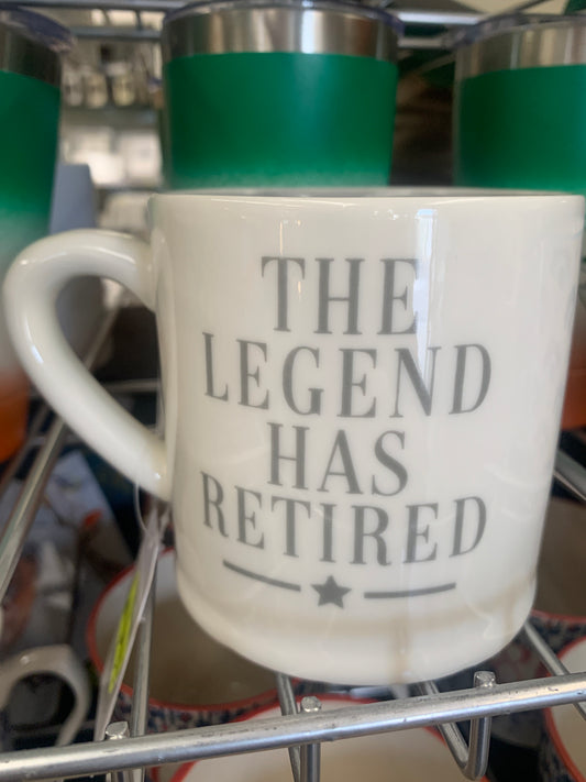 Retirement Legend Mug white stoneware with grey star