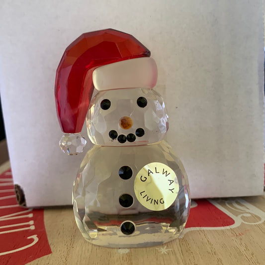 Galway Crystal Small Snowman red hat