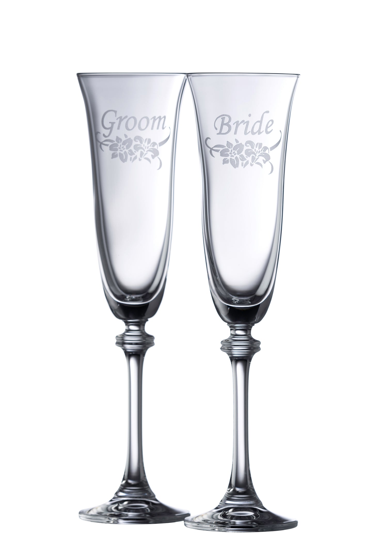 Galway Crystal Floral Bride & Groom Flute Pair