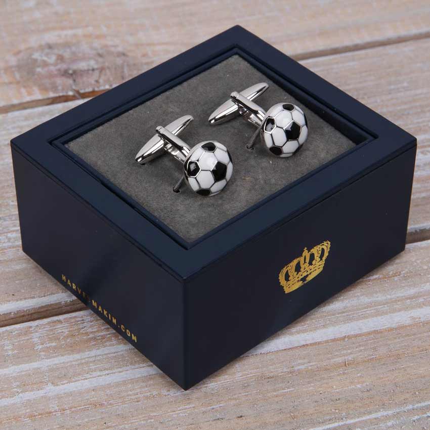 Harvey Makin Rhodium Plated Cufflinks Footballs