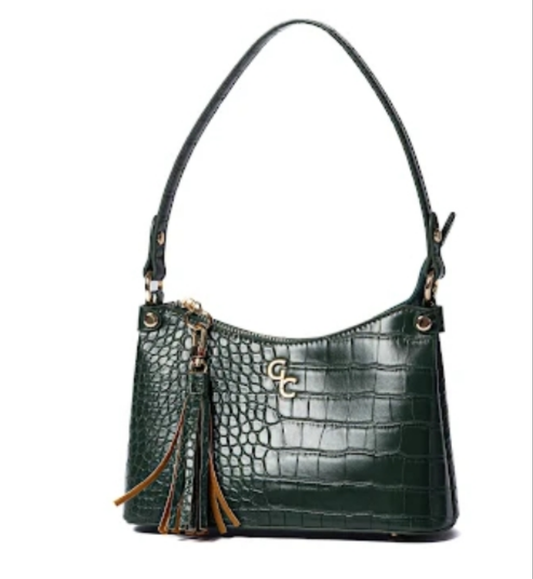 Galway Irish Crystal Fashion Mini Shoulder Bag Forest Green Croc Detail