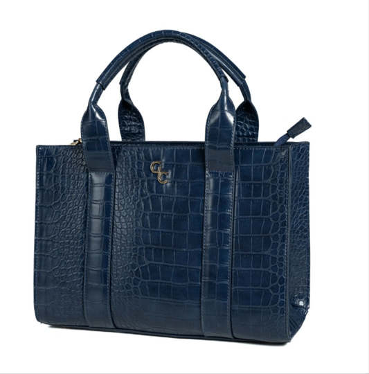 Galway Irish Crystal Vegan Leather Medium Tote Bag - Navy - Croc Detail