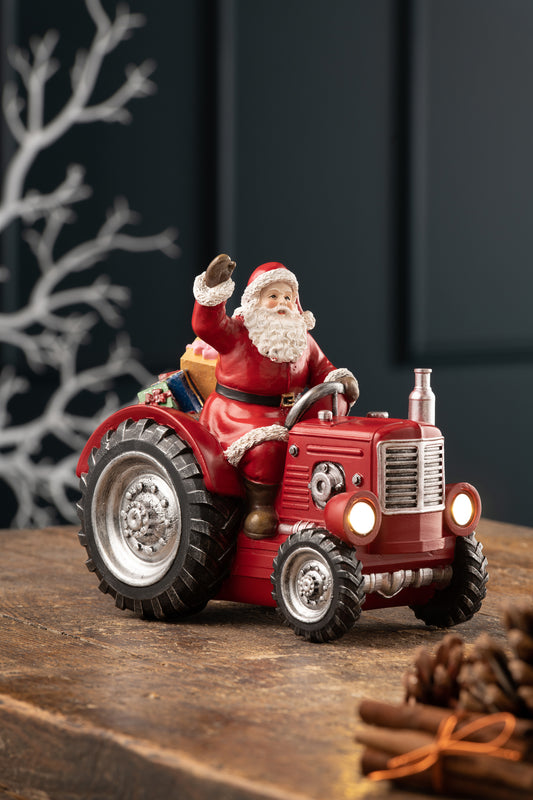 Santa Tractor LED Figurine