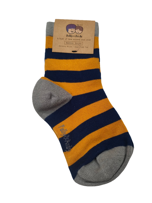 Polly & Andy Grey, Navy & Mustard Bamboo Socks Age 9-12