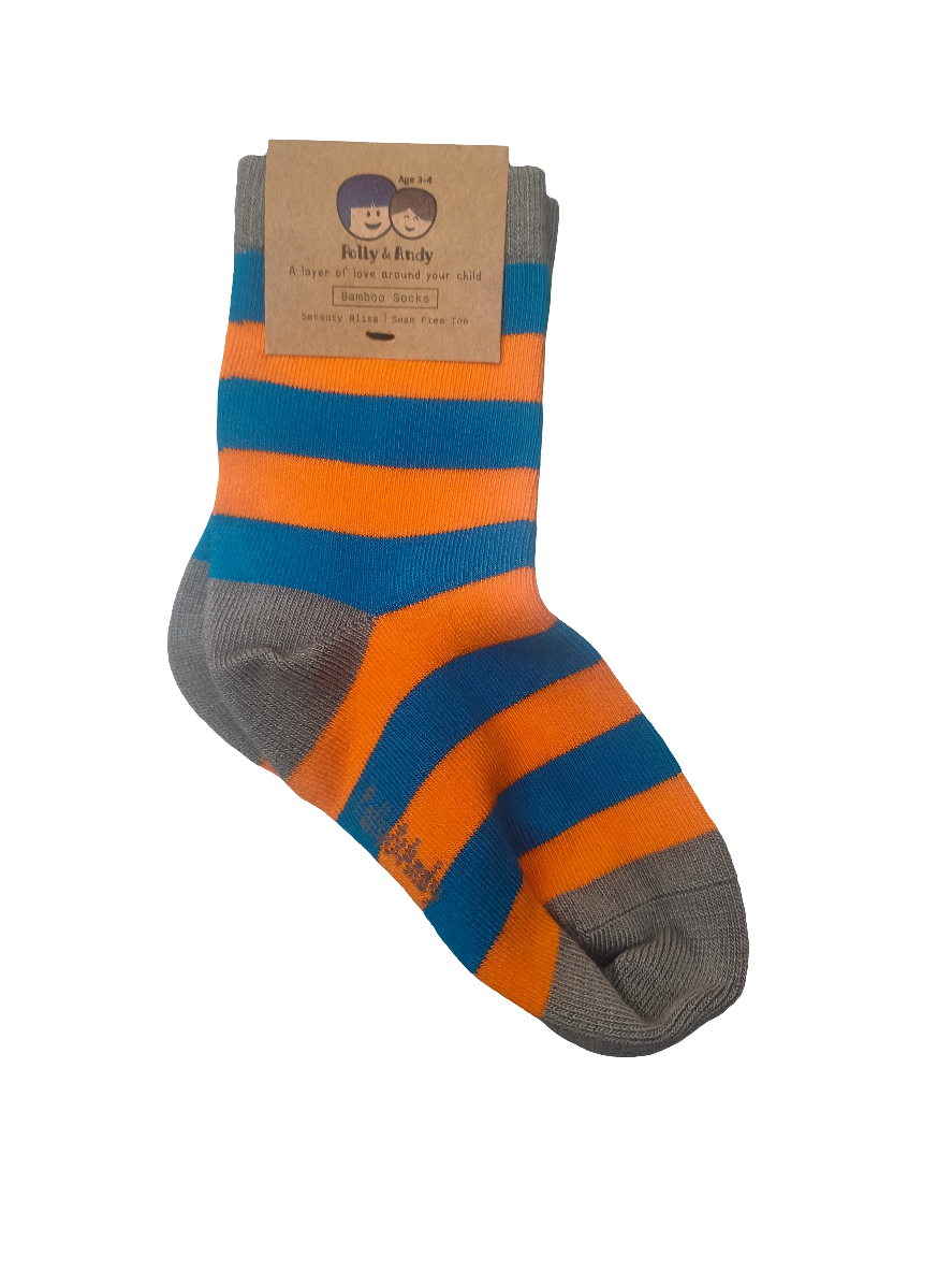 Polly & Andy Grey, Blue & Orange Socks Age 3-4