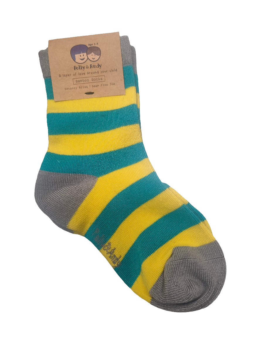 Polly & Andy Bamboo Socks - Grey, yellow & green Age 1-2