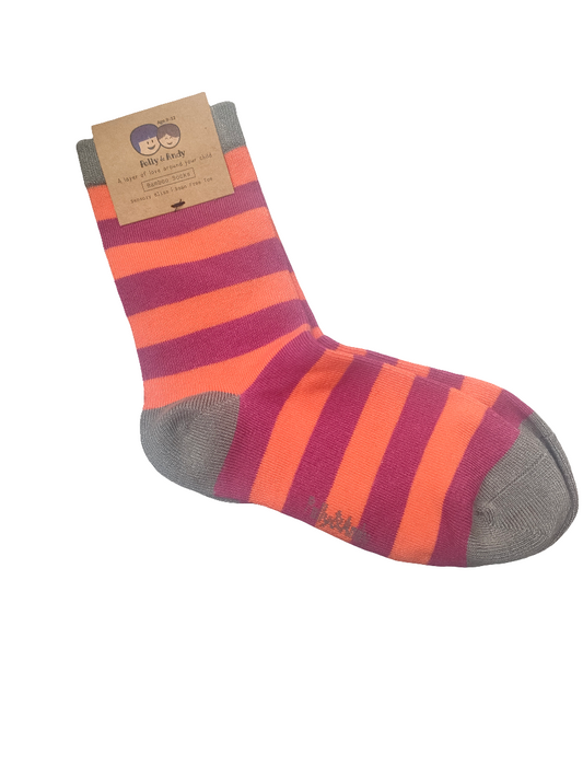 Polly & Andy Bamboo Socks Grey, Orange & Purple Age 1-2