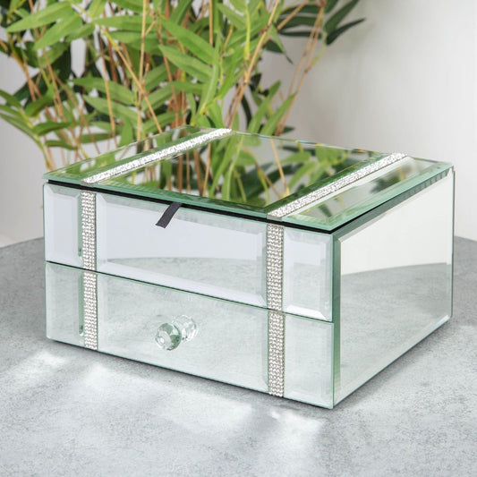 HESTIA® Mirror Jewellery Box with Diamante Band & Drawer