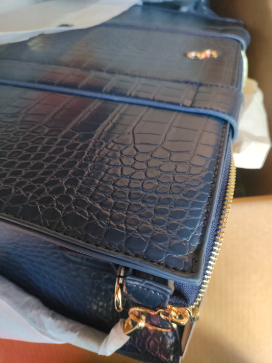 Galway Irish Crystal Vegan Leather XL Tote - Navy - Croc Detail