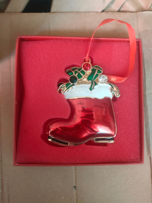 Belleek living Santa's Boots Enamel Ornament