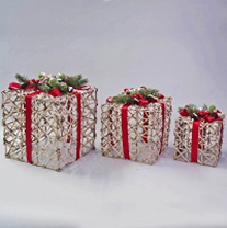 3 Wicker Gift Boxes LED 20x16x16cm
