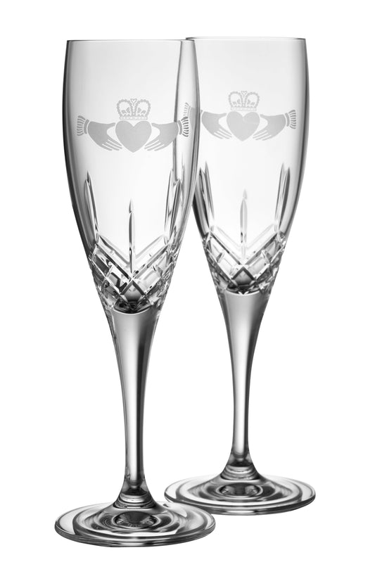 Galway Crystal Claddagh Flute Champagne Pair