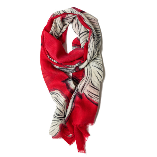 GALWAY CRYSTAL MERINO SCARF Red & White Jasmine Flower 65X180