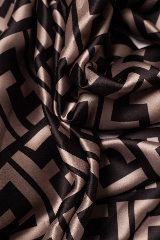 GALWAY CRYSTAL Taupe & Black Geometric Scarf Polyester