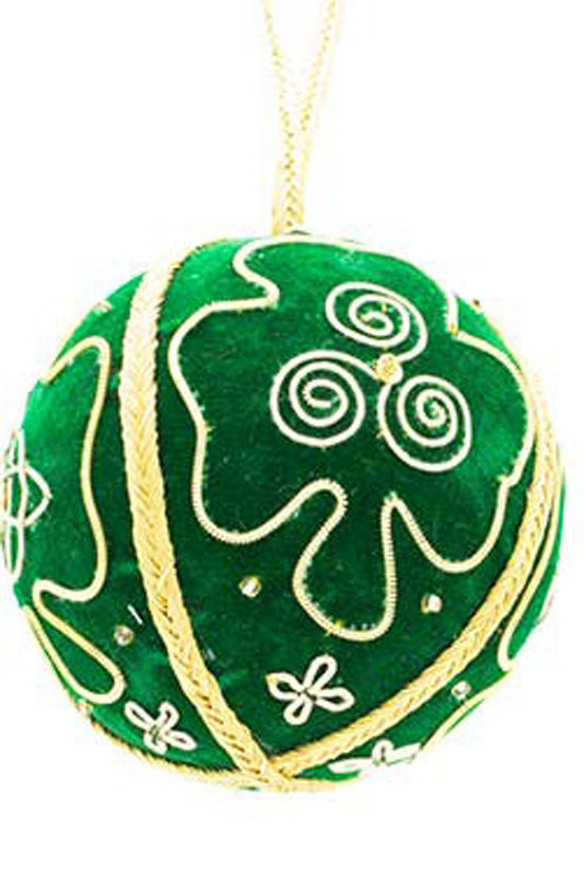 Green/Gold Shamrock Velour Christmas Tree Bauble