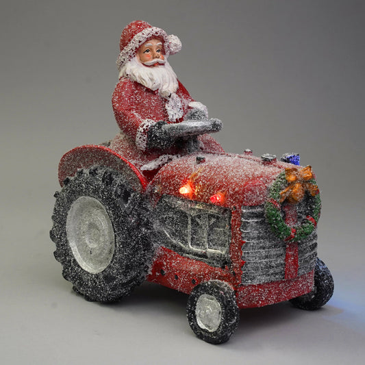 Santa in Tractor w/LED 23.5cm